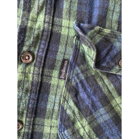 Five Brother Vintage Flannel Shirt Men's sz XL Blue Green Plaid Chore Work - Picture 2 of 7